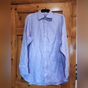 Men's Thomas Pink Classic Striped Shirt, Size 17/35 Purple